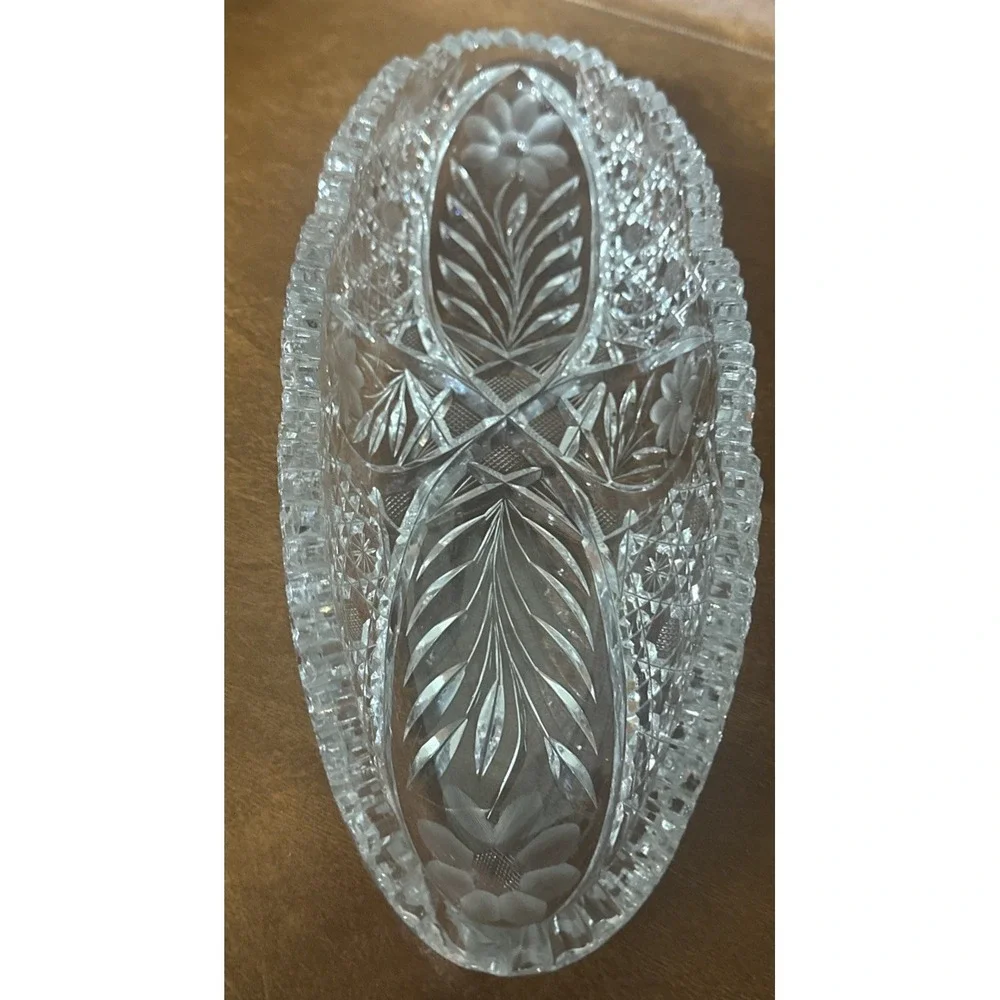 Vintage American Brilliant Period Cut Crystal Glass Relish Celery Dish